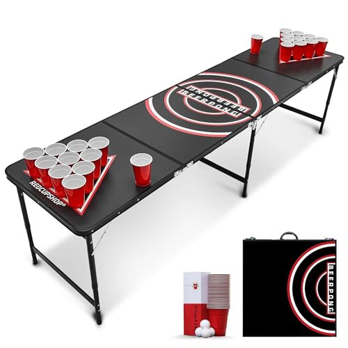 RedCupShop® Bierpong Tisch Set | Klappbarer Tisch inkl. 25 Bechern & 4 Bällen | Wasserabweisend & Kratzfest | Tragbarer Beer Pong Tisch von RedCupShop