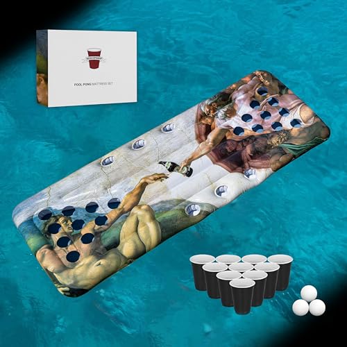 RedCupShop® XXL Pool Pong Luftmatratze | Beer Pong Set mit 25 Bechern & 3 Bällen | 175x75 cm Schwimmende Luftmatratze für Pool & Strand | Sommer Partyspiel & Geschenkidee von RedCupShop