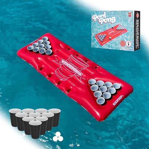 RedCupShop® XXL Pool Pong Luftmatratze | Set inkl. 25 Becher & 3 Bälle | Große 175 x 75 cm Pool Matratze | Cooles Sommer Geschenk von RedCupShop