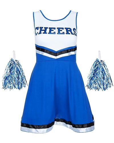 Redstar Fancy Dress Cheerleaderkostüm Damen mit Cheerleader Pompoms – Cheerleader Kostüm Damen – Kostüm Damen als High School Cheerleader – Halloween Kostüm Damen von Redstar Fancy Dress