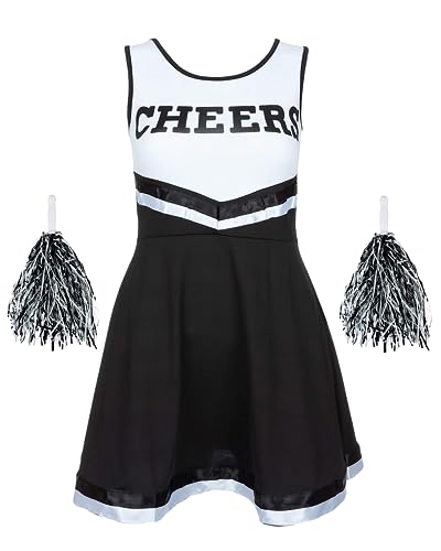 REDSTAR FANCY DRESS Cheerleaderkostüm Damen mit Cheerleader Pompoms – Cheerleader Kostüm Damen – Kostüm Damen als High School Cheerleader – Halloween Kostüm Damen von REDSTAR FANCY DRESS