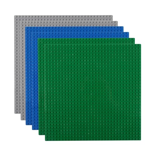 Reenwee 6 Packungen Classic Grundplatten, 10x10 Zoll mit 32x32 Stollen, Bauklötze Grundplatte, quadratische Grundplatten 32x32 Bauen und langlebige und stabile Anzeigetafel (blau*2,grün*2,grau*2) von Reenwee