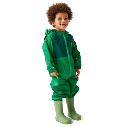 Regatta Jungen Kids' Charco Breathable Waterproof Puddle Suit Wasserdichter All-in-One-Anzug, Stompy the Dinosaur(jelly Bean), 6-12m von Regatta