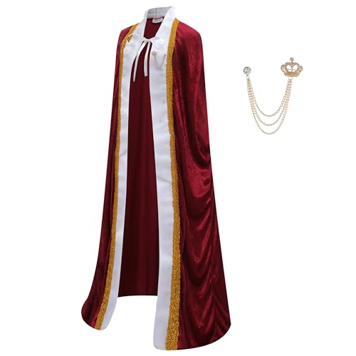 Regenboog King Costume for Men and Women,Burgundy Adults King Robe and Crown,Scepter,Brooch,Lord Farquaad Costume,Queen Costume,Halloween,Size M von Regenboog