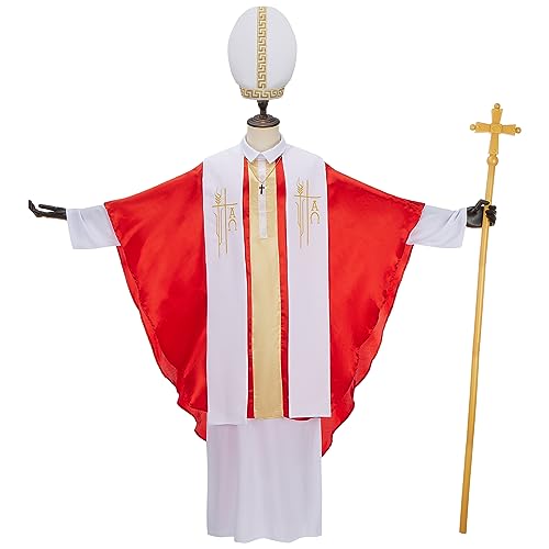 Regenboog Papstkostüm für Herren, Erwachsene, Papst, biblisch, katholisch, Kardinalbischof, Pastorengewand, Heiliger Kreuzstab, Klerus-Stola, Halloween-Kostüm, Größe S (Standard) von Regenboog