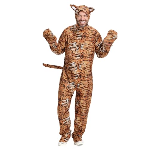 Regenboog Tiger-Kostüm für Erwachsene, Tiger-Einteiler, Tiger-Overall, Mann und Damen, Halloween-Kostüm, Größe M von Regenboog