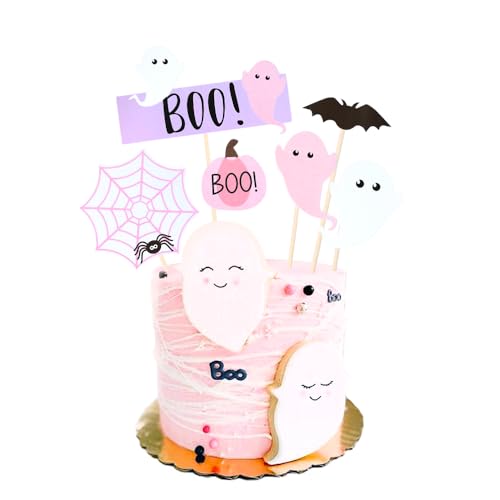 Regendeko 6pcs Boo Happy Halloween Rosa Kuchendeko Tortendeko Cupcake Toppers Tortenstecker von Regendeko