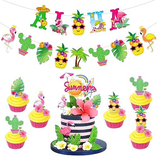 Regendeko Aloha Sommer Flamingo Ananas Girlande Kuchen Deko Kaktus Tropical Hawaii deko Tortendeko Cupcake Deko Cocktailparty Deko Geburtstagskuchen Deko von Regendeko