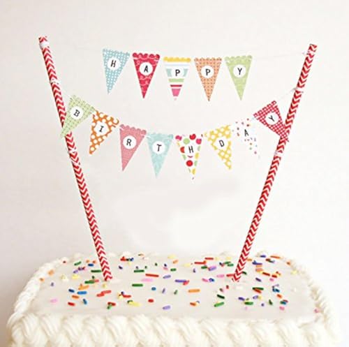 Regendeko Happy Birthday Bunt Girlande Kuchendekoration Cake Toppers Geburtstagskuchen Deko von Regendeko