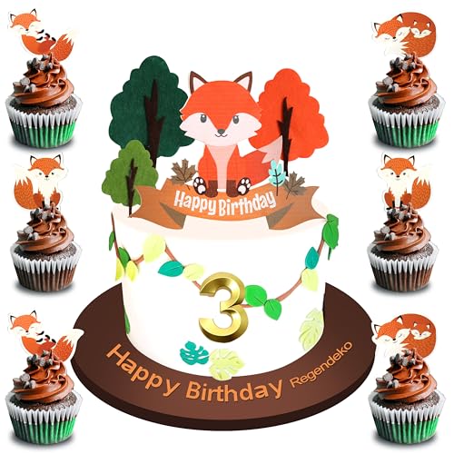 Regendeko Happy Birthday Fuchs Party Tortendeko Waldtiere Safari Tortendeko Kindergeburtstag Kuchendeko Geburtstag Junge von Regendeko