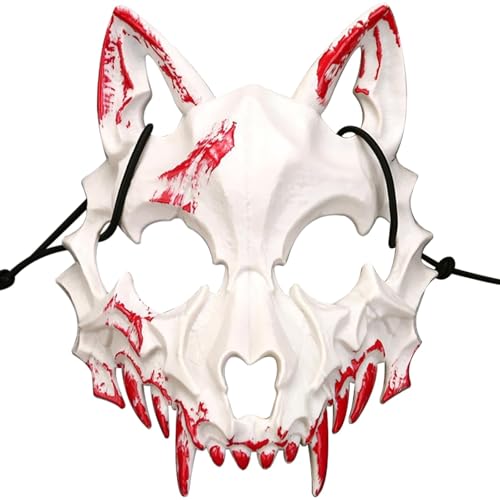 Regerly Tier Skelett Maske Halloween, 1 Stück Gesichtsmaske Wolf Horror Devil Wolf Maske Knochen Halbmaske Skelett Maske Masken Simulation Tier Scary WerwolfGesichtsdekoration für Halloween Karneval von Regerly