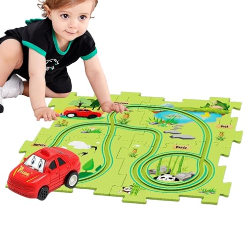 Puzzle-Autobahn, Autobahn-Set,Kinder-Rennstrecken-Set - Auto-Abenteuerspielzeug, Rennstrecke, Lernspielzeug, Kleinkind-Puzzle-Strecken-Spielset für 3-, 4-, 5- und 6-jährige Kinder von Rehmanniae