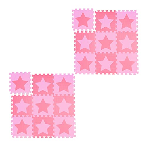 18 TLG. Puzzlematte Sterne, 36 Puzzleteile, Eva Schaumstoff, schadstofffrei, Spielunterlage 1,6 m², rosa-pink von Relaxdays