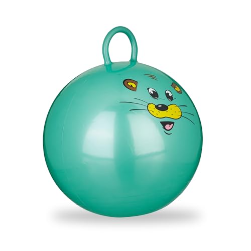 Relaxdays 1 x Hüpfball Kinder, Maus, mit Griff, für Drinnen und Draußen, mit Tier-Motiv, weich, 45 cm Durchmesser, grün von Relaxdays