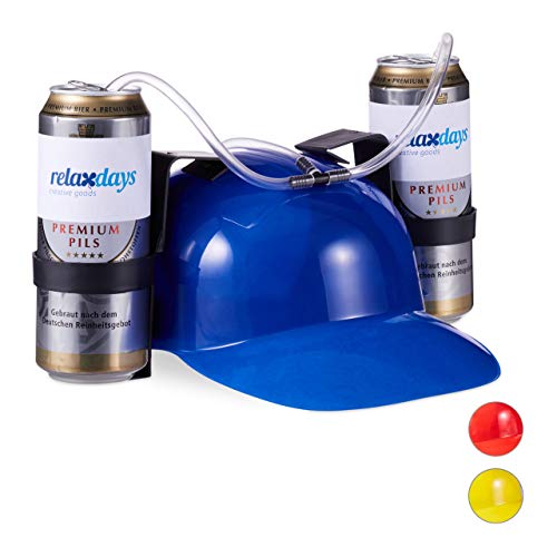 Relaxdays 1 x Party Trinkhelm, Helm mit Schlauch, für 2 Dosen Bier, Spaßartikel Fasching u. Fußball, lustiger Bierhelm, blau von Relaxdays