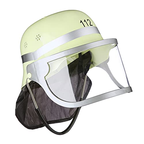 Relaxdays 10021335 Feuerwehrhelm Kinder, verstellbar, klappbares Visier, Nackentuch, Feuerwehr, HxBxT: 24,5 x 22,5 x 28 cm, gelb von Relaxdays