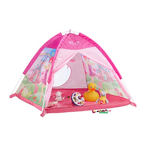 Relaxdays 10022454 Spielzelt für Mädchen, Kinderspielzeit mit Feen-Schloss, Spielhaus für Innen & Außen, HBT 90x118x115 cm, Pink von Relaxdays