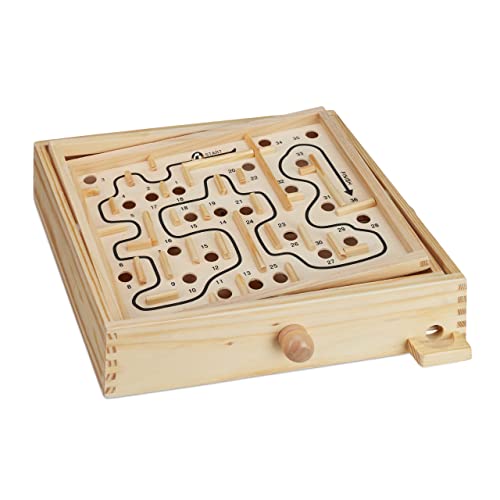 Relaxdays Holz Labyrinth Spiel, mit 2 Kugeln, Geschicklichkeitsspiel, Balancespiel, ab 3 Jahren, Brettspiel XL, Natur von Relaxdays