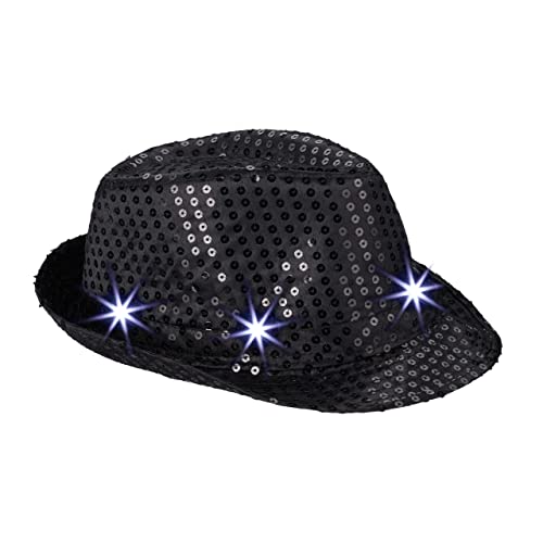 Relaxdays 10023897_46 Pailletten Hut, 6 blinkende LED, mit Glitzer, Männer & Frauen, JGA, Fasching, Partyhut, Einheitsgröße, schwarz, Unisex – Erwachsene von Relaxdays