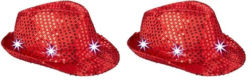 Relaxdays 10023897_47 Pailletten Hut, 6 blinkende LEDs, mit Glitzer, Männer & Frauen, JGA, Fasching, Partyhut, Einheitsgröße, rot, Unisex – Erwachsene (Packung mit 2) von Relaxdays