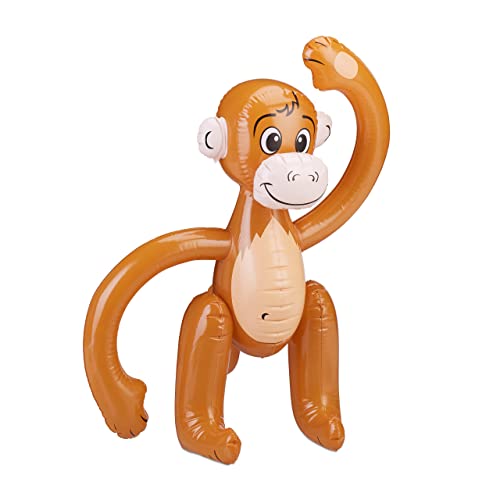 Relaxdays 10024252 aufblasbarer AFFE, Äffchen Schwimmtier, Dschungel Party Deko, Safari, Karneval, Kinder Wasserspielzeug, braun Affe-ausblasbar-61 cm, 1 Stück von Relaxdays