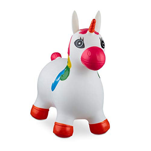 Relaxdays 10024989_49, weiß Hüpftier Einhorn, inklusive Luftpumpe, Hüpfpferd bis 50 kg, BPA frei, für Kinder, Hüpfspielzeug von Relaxdays