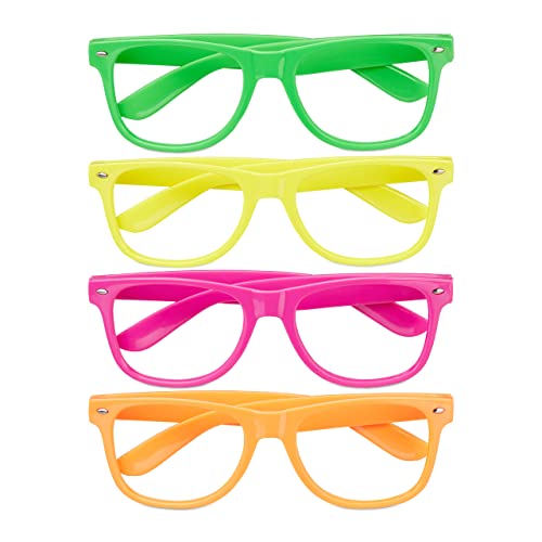 Relaxdays 10027933 Partybrille 4er Set, lustige Brillen für Fasching & Karneval, Neon Brillen, One Size, HBT 4,5x14,5x15 cm, bunt von Relaxdays