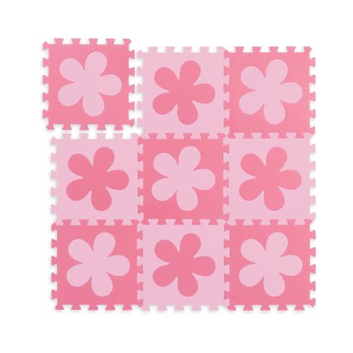 Relaxdays 10037471_1359 Herz Puzzlematte Blumen-Muster, 9 Teile, Eva-Schaumstoff, schadstofffrei, Spielunterlage 91,5 x 91,5cm, rosa-pink von Relaxdays