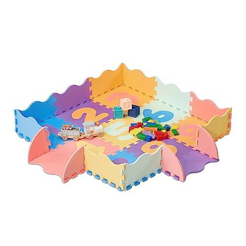 Relaxdays Puzzlematte mit Zahlen, 34-TLG. Spielmatte mit Rand, schadstofffrei, abwaschbar, Schaumstoff, Babymatte, bunt, Orange, Blau, Lila von Relaxdays