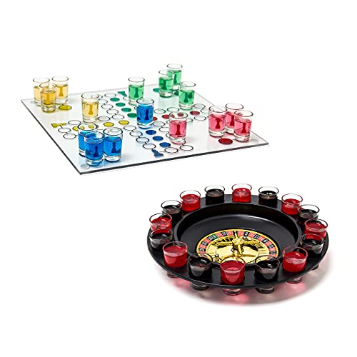 Relaxdays 2 TLG Trinkspiele Set, Drinking Ludo, Trink-Roulette, Saufspiel, Party-Spiel, Schnaps-Roulette, Erwachsene, je 16 Gläser von Relaxdays