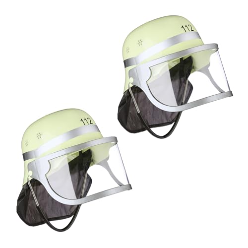 Relaxdays 24x Feuerwehrhelm Kinder, verstellbar, klappbares Visier, schwarzes Nackentuch, Feuerwehr, HBT 24,5 x 22,5 x 28 cm, gelb von Relaxdays