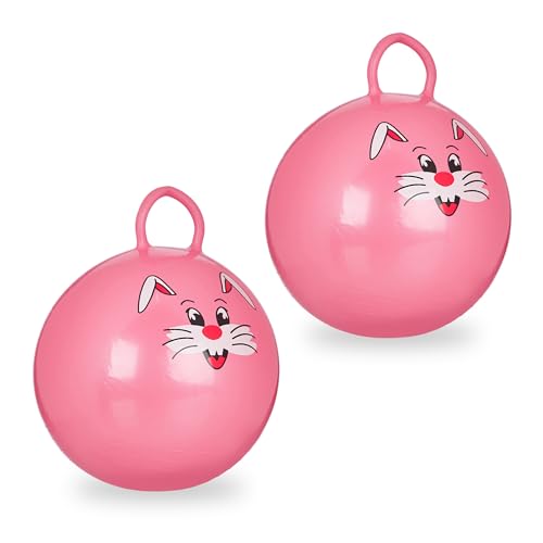 Relaxdays 2X Hüpfball Kinder, Hase, mit Griff, für Drinnen und Draußen, mit Tier-Motiv, Weich, 45 cm Durchmesser, Pink von Relaxdays