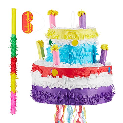 Relaxdays 3 TLG. Pinata Set Geburtstag Torte, Pinatastab mit Augenmaske, für Kinder, Stock & Augenbinde, Piñata ungefüllt, bunt Relaxdays 3 TLG. Pinata Set Geburtstag Torte, Pinatastab mit Augenmaske, für Kinder, Stock & Augenbinde, Piñata ungefüllt, bunt von Relaxdays