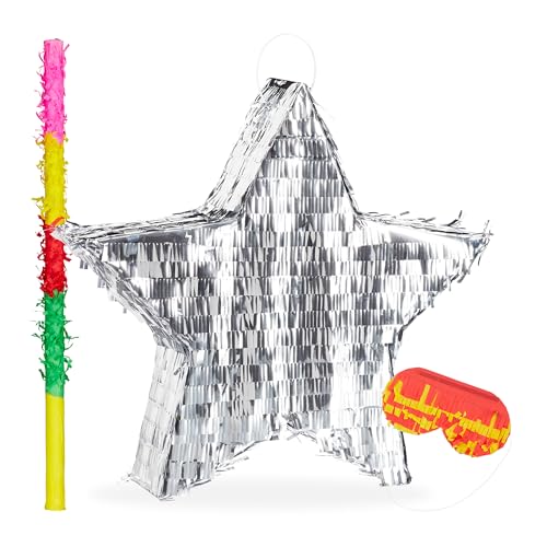 Relaxdays 3 TLG. Pinata Set Stern, zum Aufhängen, mit Pinatastab und Maske, für Kinder, Papier Piñata zum selbst Befüllen, Silber Relaxdays 3 TLG. Pinata Set Stern, zum Aufhängen, mit Pinatastab und Maske, für Kinder, Papier Piñata zum selbst Befüllen, Silber von Relaxdays