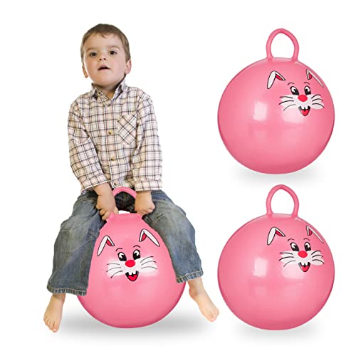 Relaxdays 3X Hüpfball Kinder, Hase, mit Griff, für Drinnen und Draußen, mit Tier-Motiv, Weich, 45 cm Durchmesser, Pink von Relaxdays