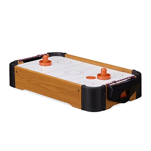 Relaxdays Airhockey Tischspiel, Tischairhockey mit Gebläse, Holz-Optik, inklusive Zubehör, B x T: 56 x 31 cm, braun von Relaxdays