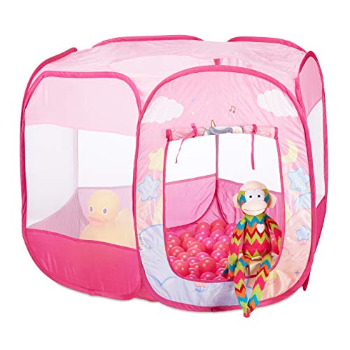 Relaxdays Bällebad Einhorn, 100 Bälle, Kinder Spielzelt, Pop Up Ballpool, Indoor & Outdoor, HBT 75 x 90 x 90cm, rosa von Relaxdays