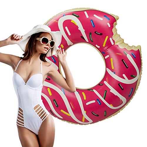 Relaxdays Donut Schwimmring, XL Schwimmreifen für Pool & Strand, angebissener Pool Donut, lustiges Wasserspielzeug, pink von Relaxdays