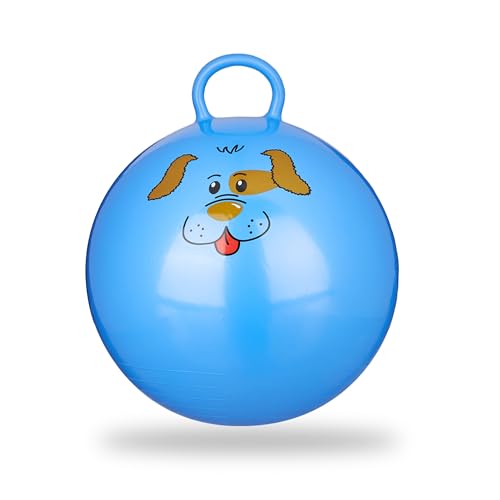 Relaxdays 10022554_45 Hüpfball Kinder, Hund, mit Griff, für Drinnen und Draußen, mit Tier-Motiv, weich, 45 cm Durchmesser, blau, 45 x 45 x 55 cm von Relaxdays