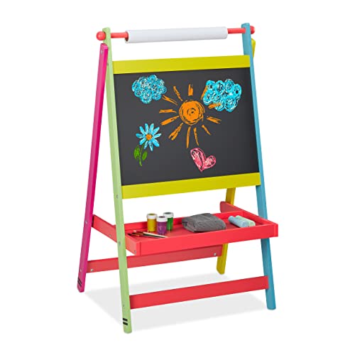 Relaxdays Kindertafel, 2 in 1, mit Papierrolle, Malen, Zeichnen, Kreidetafel Kinder, freistehend, HBT: 90x56x42 cm, bunt von Relaxdays