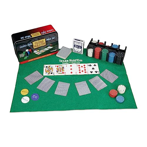 Relaxdays Pokerset, 200 Chips, Spielmatte, 2 Kartendecks, Dealerbutton, Blindbuttons, Casino-Feeling, Profi Pokerspiel, 9 x 24 x 15 cm von Relaxdays