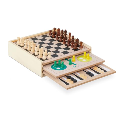 Relaxdays Spielesammlung, 7 Brettspiele aus Holz, Schach, Ludo, Backgammon, Gesellschaftsspiele, Spiele Klassiker, bunt von Relaxdays