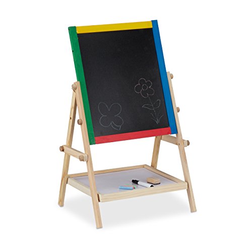 Relaxdays Spieltafel für Kinder, Kindertafel m. Kreide u. Marker, magnetische Standtafel HxBxT: 64 x 40 x 32 cm, bunt von Relaxdays