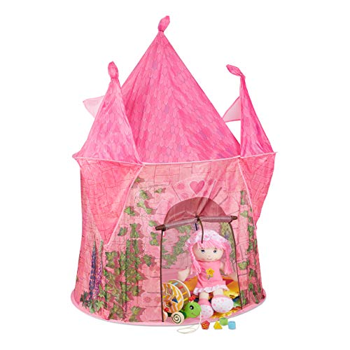 Relaxdays Spielzelt Mädchen, Kinderspielzelt Prinzessin Schloss, Spielhöhle drinnen & draußen, HBT: 142x102x102 cm, rosa von Relaxdays