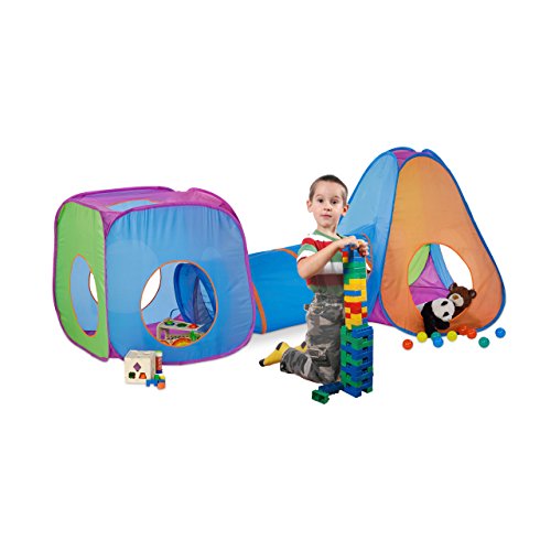 Relaxdays Spielzelt Tunnel für Kinder, Pop Up Kinderzelte mit Krabbeltunnel, Set für Draußen, HBT 100 x 265 x 90cm, bunt von Relaxdays