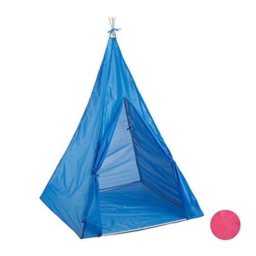 Relaxdays Tipi Spielzelt, Drinnen & Draußen, Wigwam mit Boden, für Kinder ab 3 Jahren, Kinderzelt, 100 x 100 cm, blau von Relaxdays