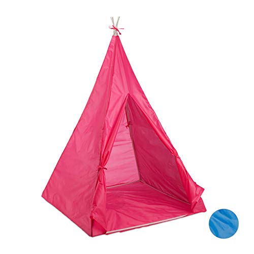 Relaxdays Tipi Spielzelt, Drinnen & Draußen, Wigwam mit Boden, für Kinder ab 3 Jahren, Kinderzelt, 100 x 100 cm, pink von Relaxdays