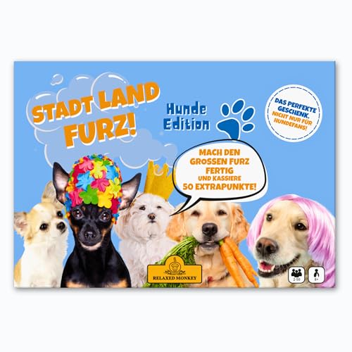 Stadt Land Furz - Hunde Edition | Reisespiele | DIN A4 | Familienspiel | Geburtstagsgeschenk | Stadt Land Fluss | Spielabend von Relaxed Monkey