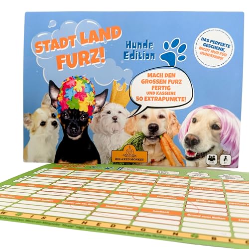 Stadt Land Furz - Hunde Edition | Reisespiele | DIN A4 | Familienspiel | Geburtstagsgeschenk | Stadt Land Fluss | Spielabend von Relaxed Monkey