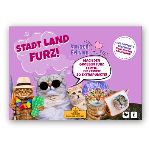 Stadt Land Furz – Katzen Edition | Reisespiele | DIN A4 | Familienspiel | Geburtstagsgeschenk | Stadt Land Fluss | Spielabend von Relaxed Monkey